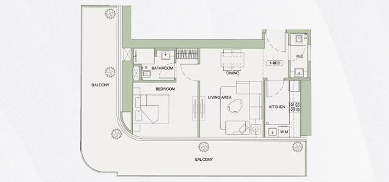 Binghatti Sky Terraces 1 Bedroom Apartment Floor Plan