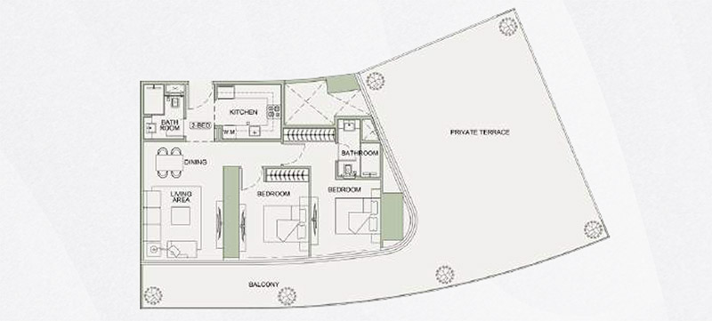 Binghatti Sky Terraces 2 Bedroom Apartment Floor Plan