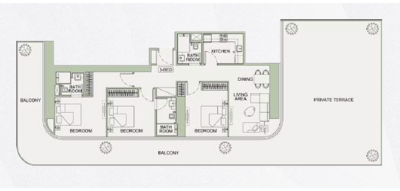 Binghatti Sky Terraces 3 Bedroom Apartment Floor Plan